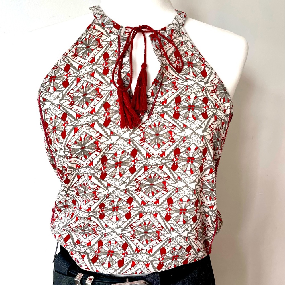 Red, grey and cream top